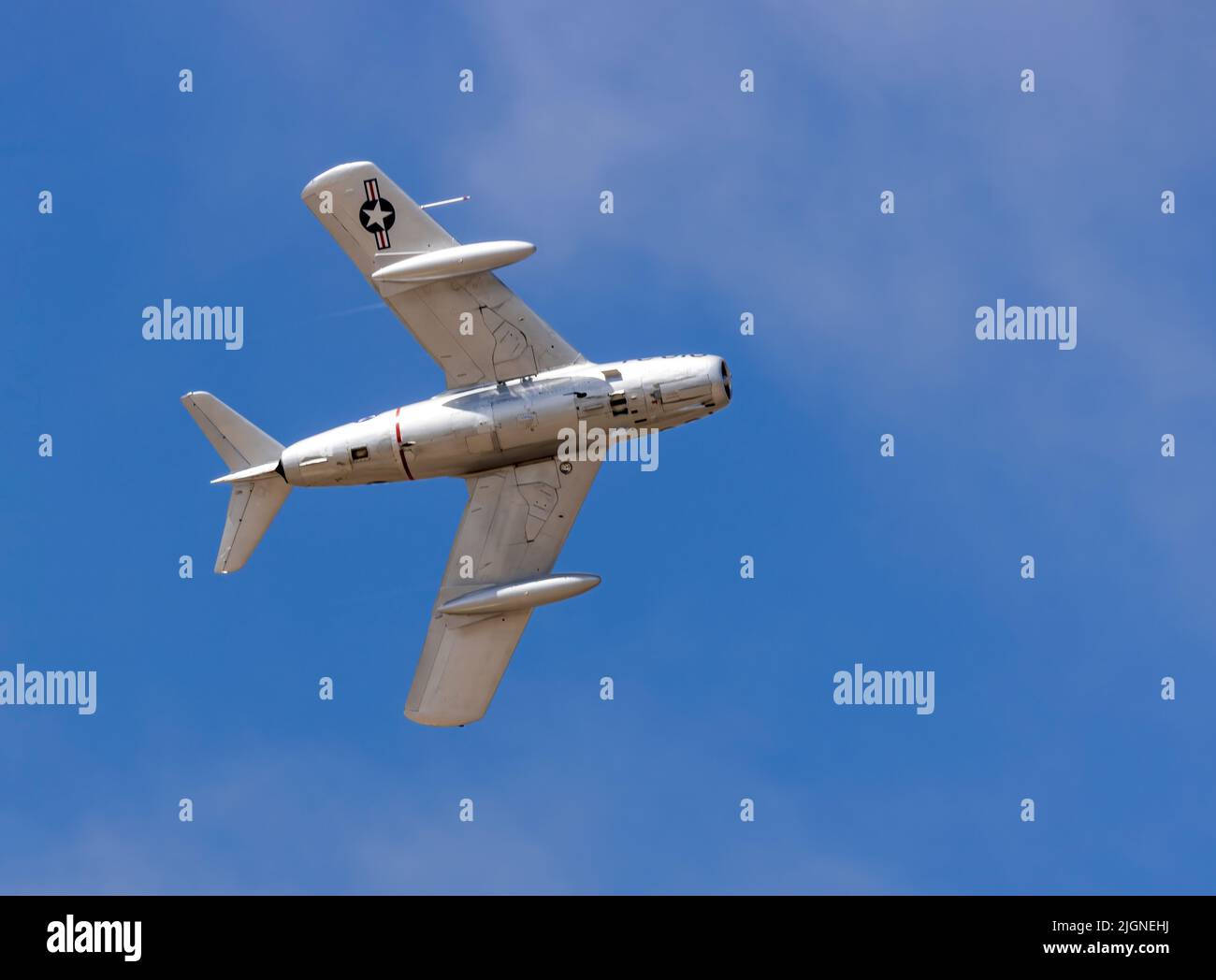 Vereinigte Staaten Ai Force MIG-15 bekannt als die "Midget" oder "Fagot", wird auf der Southport Air Show, Southport, Merseyside, Großbritannien, gezeigt Stockfoto