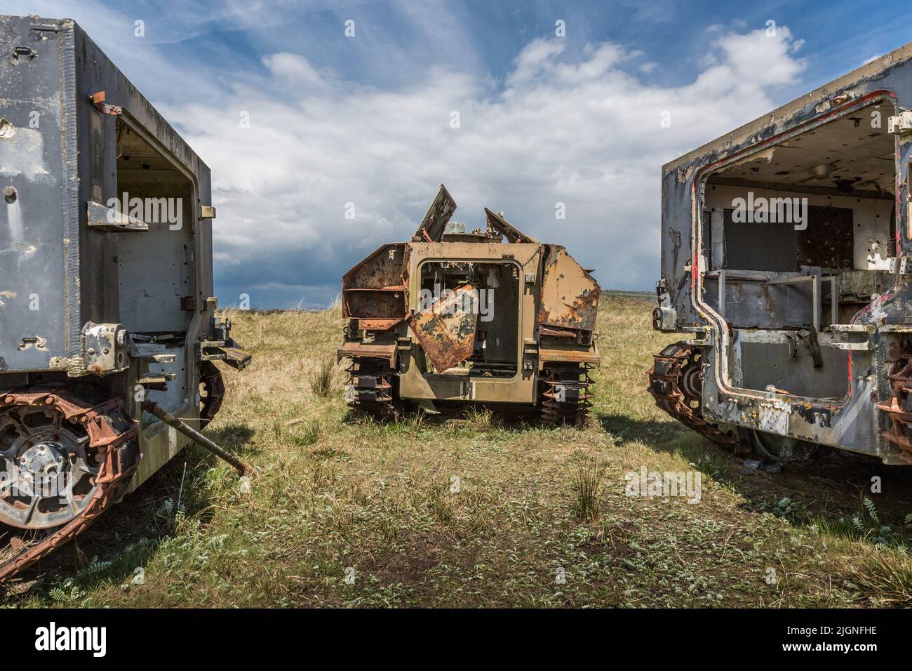 FV103 Spartan Armoured Personnel Carrier (Mitte), Pembrey Sands, Wales, Großbritannien Stockfoto