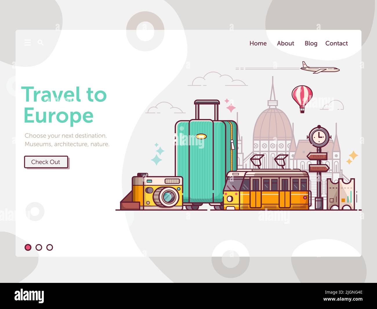 Europa Urlaub Reise Banner in Linie Kunst Stock Vektor