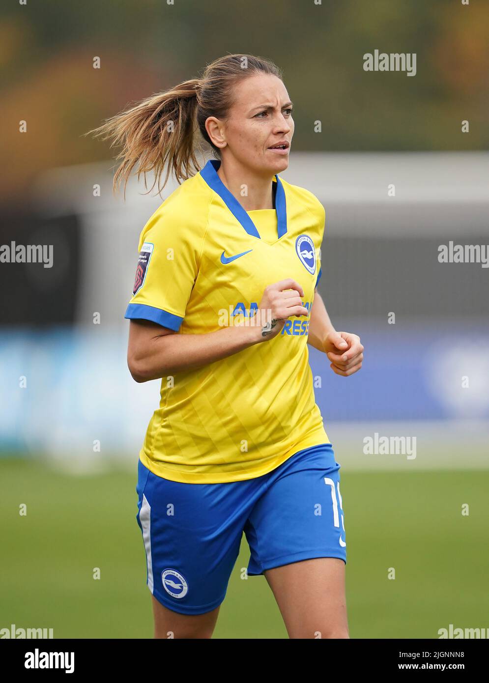 Datei-Foto vom 18-10-2020 von Kayleigh Green von Brighton und Hove Albion, die einen neuen einjährigen Vertrag mit Brighton unterzeichnet hat, der sie für eine fünfte Saison im Club halten wird. Ausgabedatum: Dienstag, 12. Juli 2022. Stockfoto