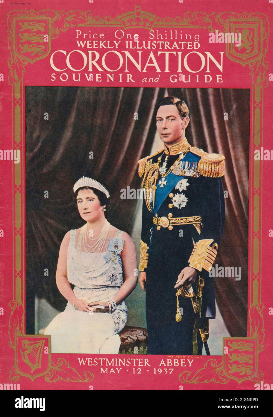 Wöchentlich illustrierte Zeitschrift Coronation Souvenir and Guide to the Coronation of King George VI of England (1895 - 1952). Seine Frau und Königin Consort Elizabeth (1900 -2002) sitzt neben ihm. NUR REDAKTIONELL. Stockfoto