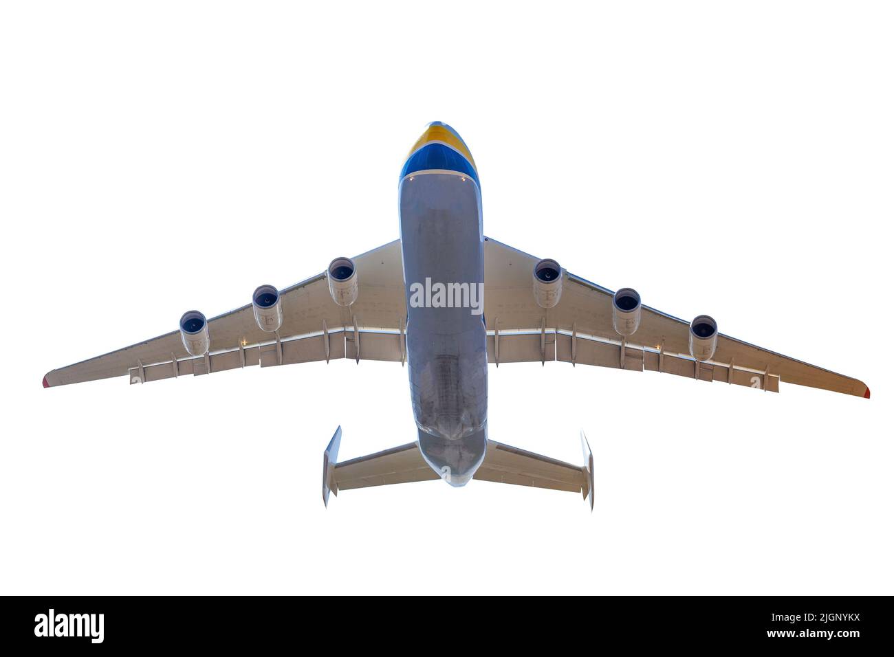 Gostomel, Ukraine, 2020: Das Flugzeug Antonov 225 AN-225 Mriya, das größte Flugzeug der Welt, das vom Flughafen abfliegt. UR-82060 größtes Flugzeug, das am Himmel fliegt. Kiew Stockfoto