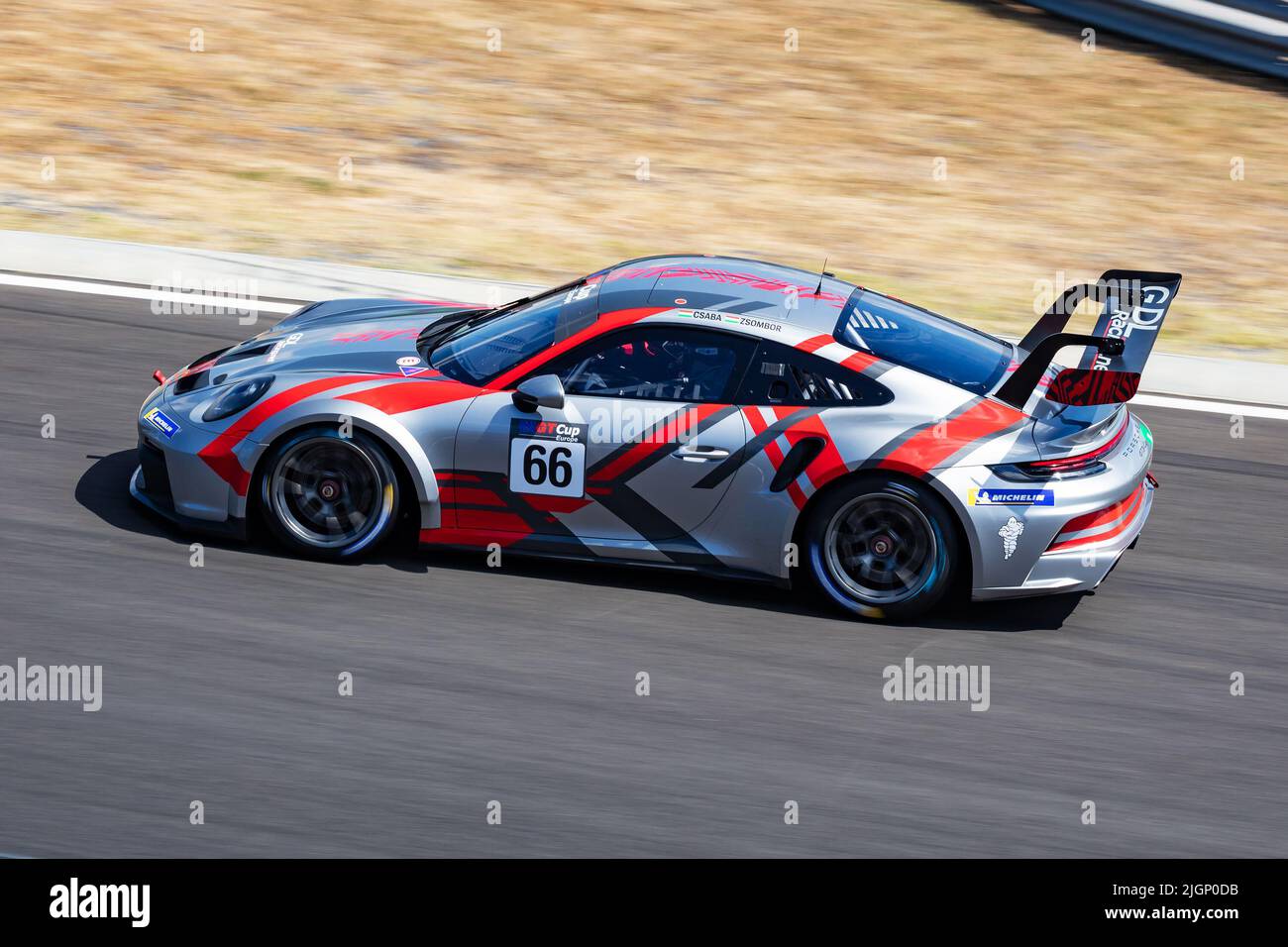 Mogyorod, Ungarn - 9. Juli 2022: GT Cup Open Europe. Porsche 991 GT3. Motorsport und Rennen. Sportwagen und Supersportwagen. Grand prix und Rennen. Action-Phot Stockfoto