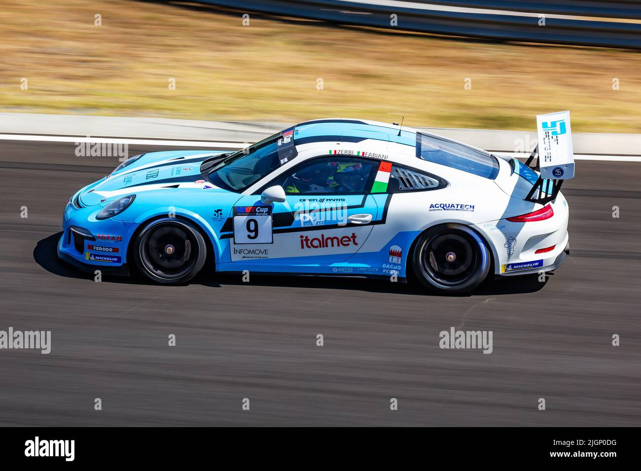 Mogyorod, Ungarn - 9. Juli 2022: GT Cup Open Europe. Porsche 991 GT3. Motorsport und Rennen. Sportwagen und Supersportwagen. Grand prix und Rennen. Action-Phot Stockfoto