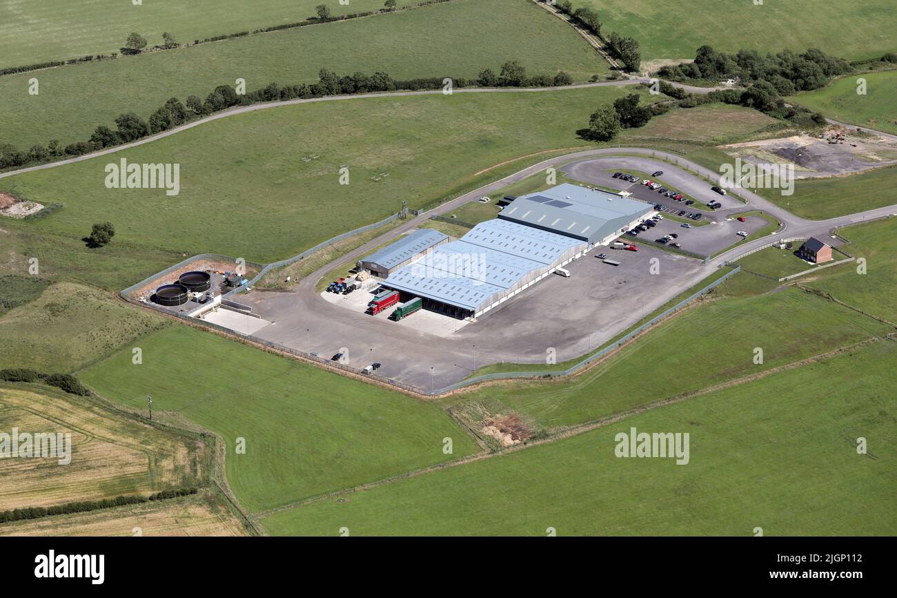 Luftaufnahme der neuen Entwicklung von Darlington Farmers Auction Mart, Humbleton, vor dem A68 NW von Darlington, Co Durham Stockfoto