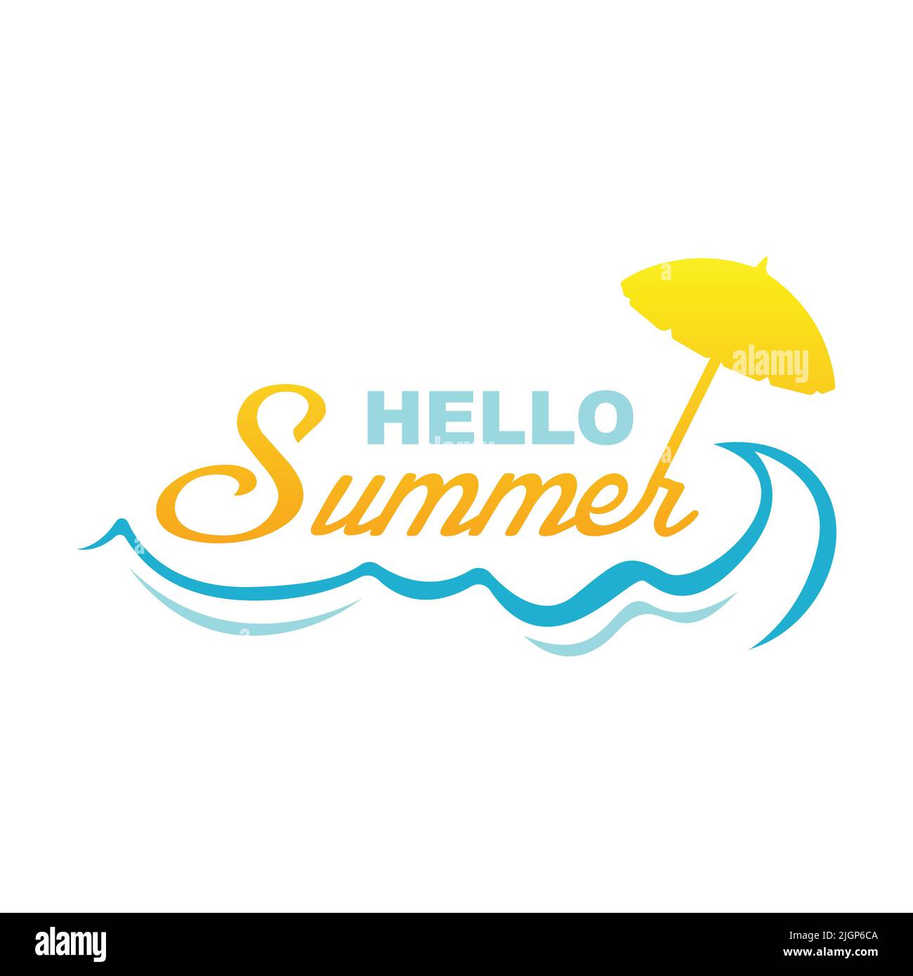 Hello Summer Logo Vektor Design Illustration. Strand und einfache Wellen flach Design Vektor. Abstraktes, kreatives Logo in der Sommersaison Stock Vektor