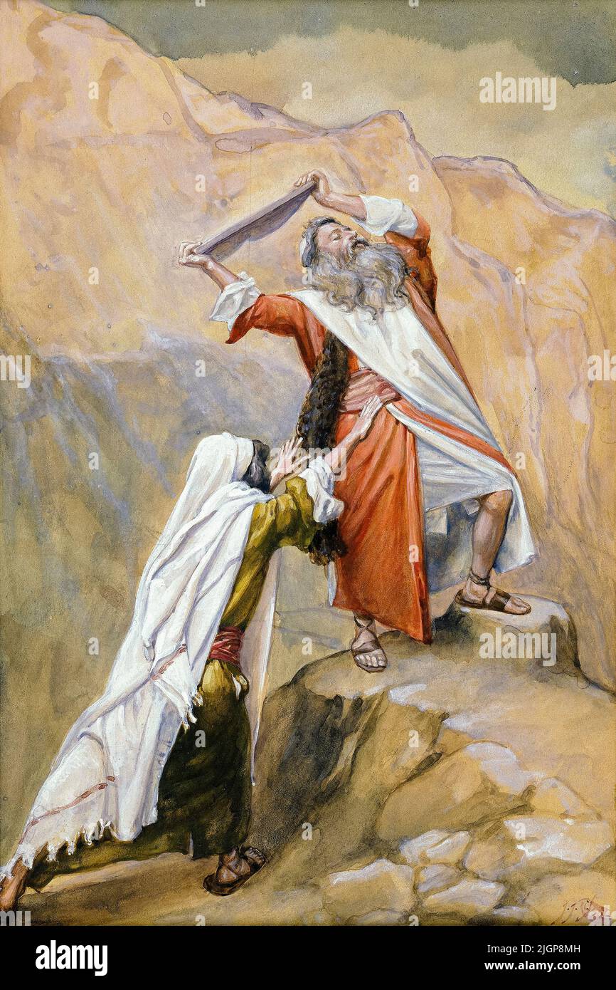 James Tissot, Moses zerstört die Tabellen der zehn Gebote, Malerei in Gouache, 1896-1902 Stockfoto