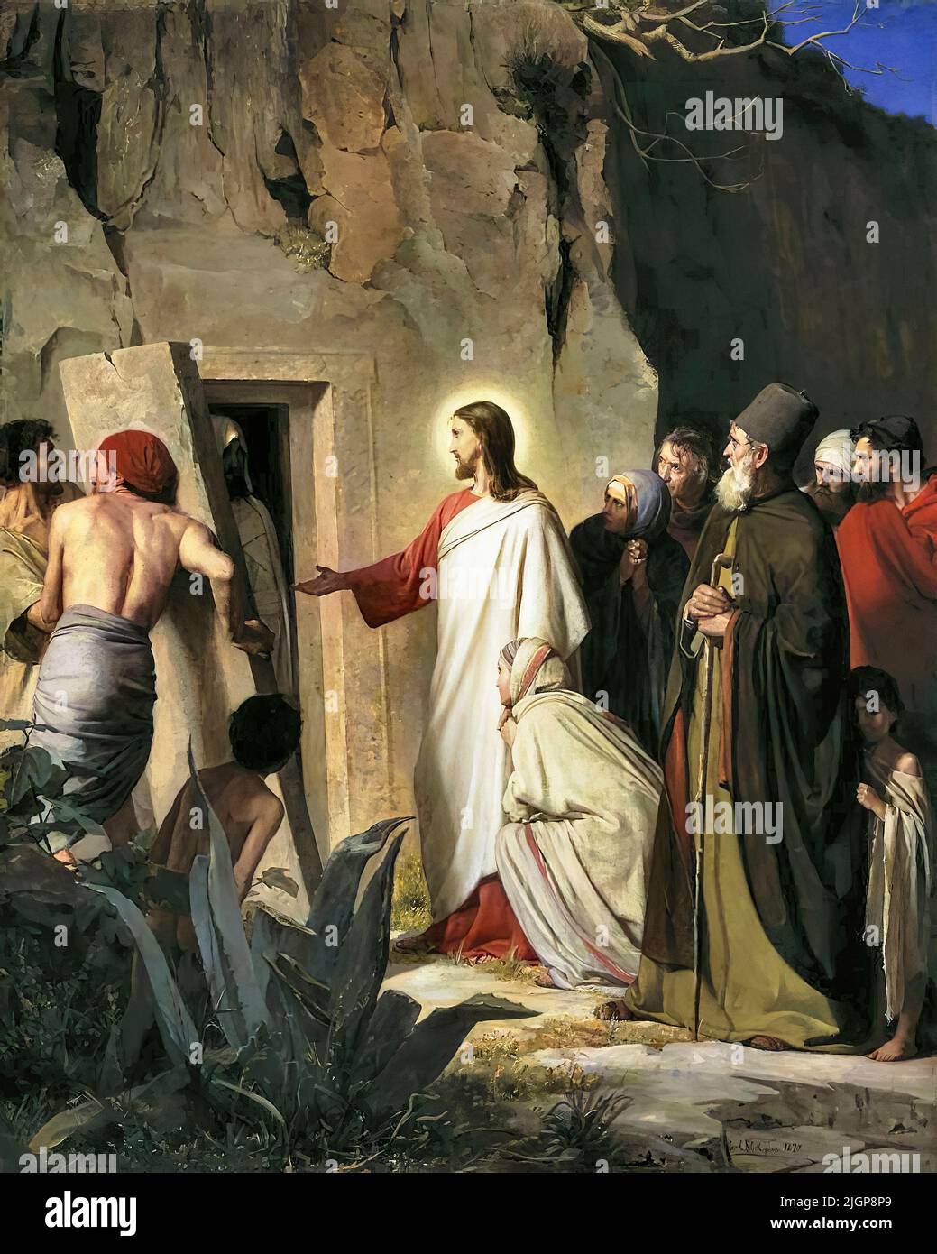Die Auferweckung des Lazarus, Gemälde in Öl auf Kupfer von Carl Bloch, 1871 Stockfoto