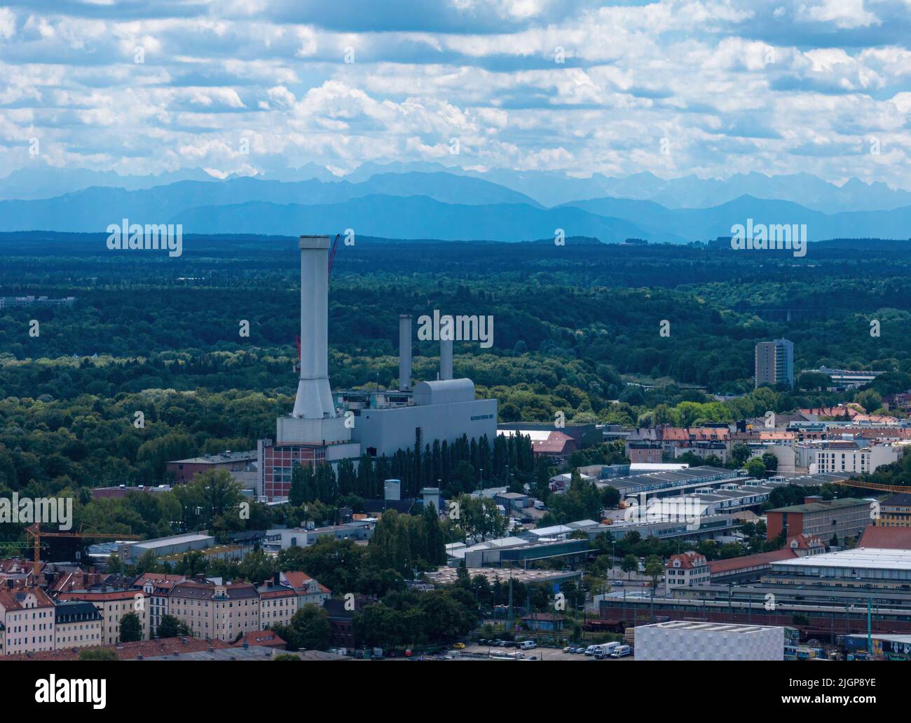 Das Blockheizkraftwerk in München Stockfoto