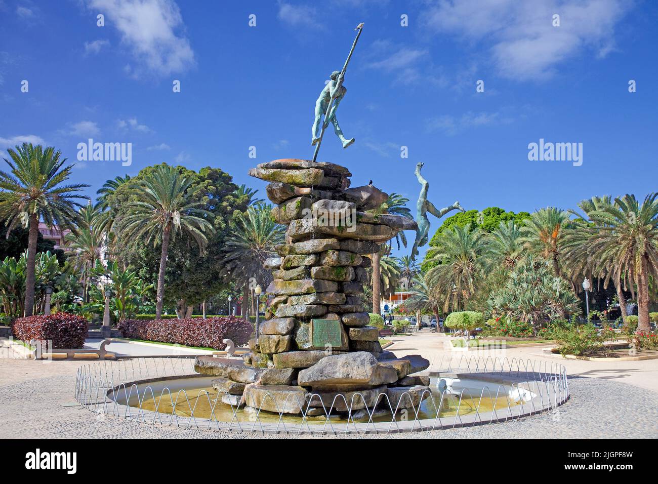 Guanchen-Denkmal, Skulptur von Tasante, einem kanarischen Volkshelden, Parque Doramas, Las Palmas, Grand Canary, Kanarische Inseln, Spanien, Europa Stockfoto