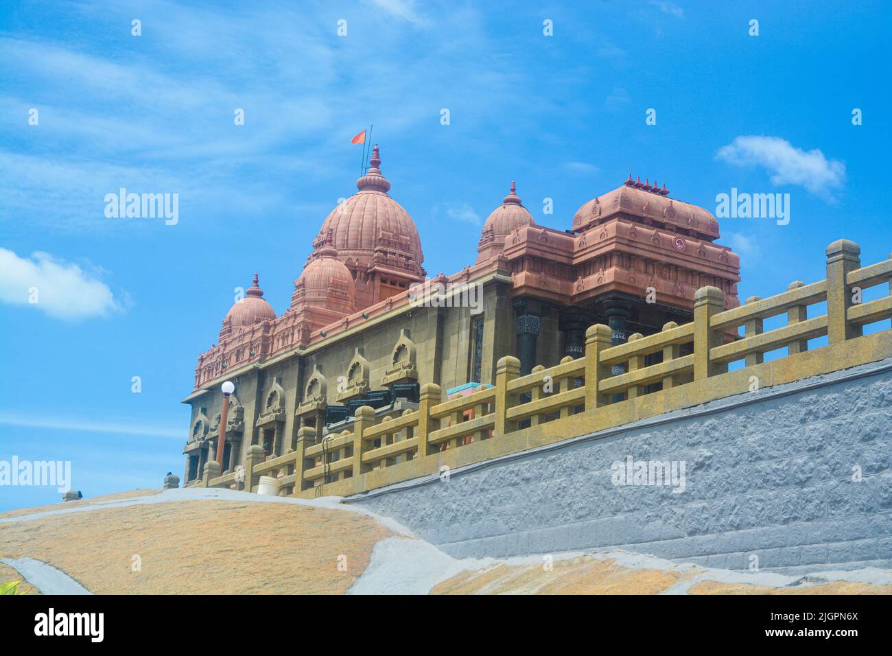 Vivekananda Rock Memorial im Indischen Ozean in der Nähe von Kanyakumari, Indien. Stockfoto