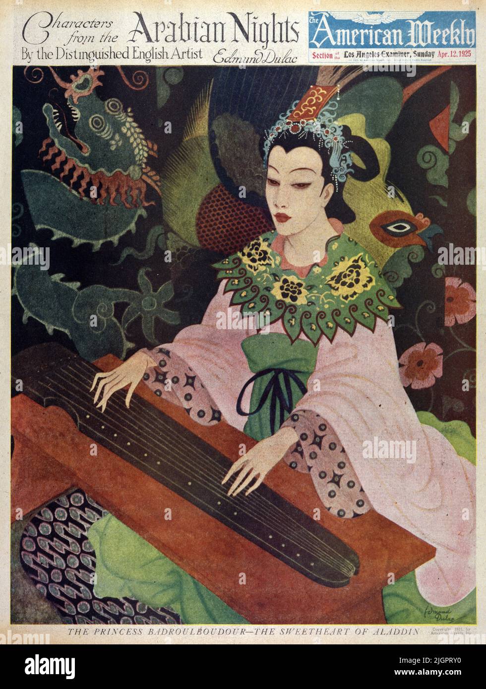 „Die Prinzessin Badroulboudour – der Schatz von Aladdin“, veröffentlicht am 12,1925. April im American Weekly Sunday Magazine als Teil der „Characters from the Arabian Nights“-Serie. Stockfoto