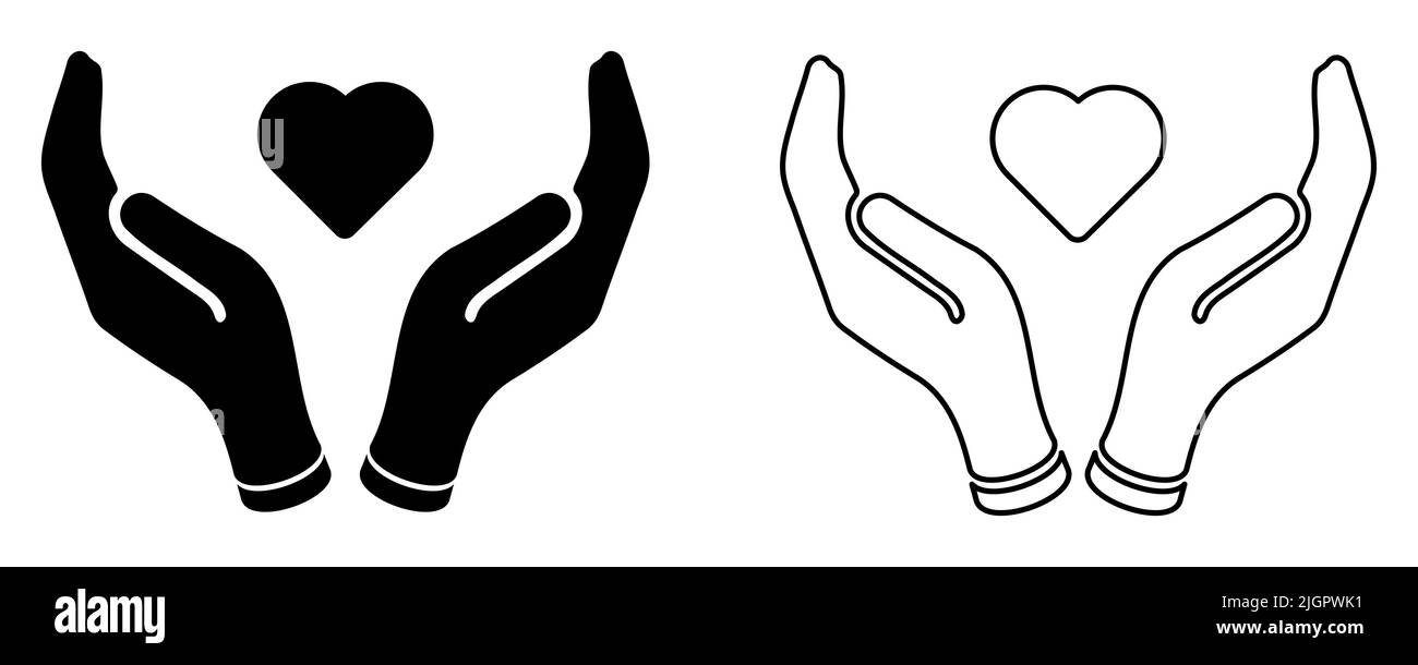 Symbol für die Herzform mit der Hand. Flacher und liniverer Kunststil. Symbol für Nächstenliebe und Spende. Vektorgrafik, EPS10 Stock Vektor