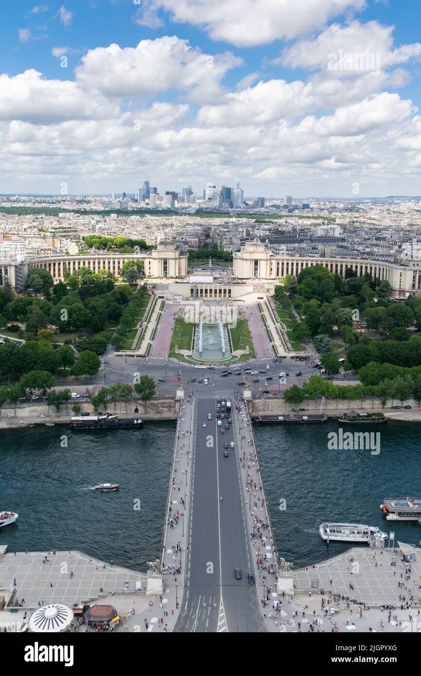 Trocadero vom Eiffelturm aus gesehen, Paris Stockfoto