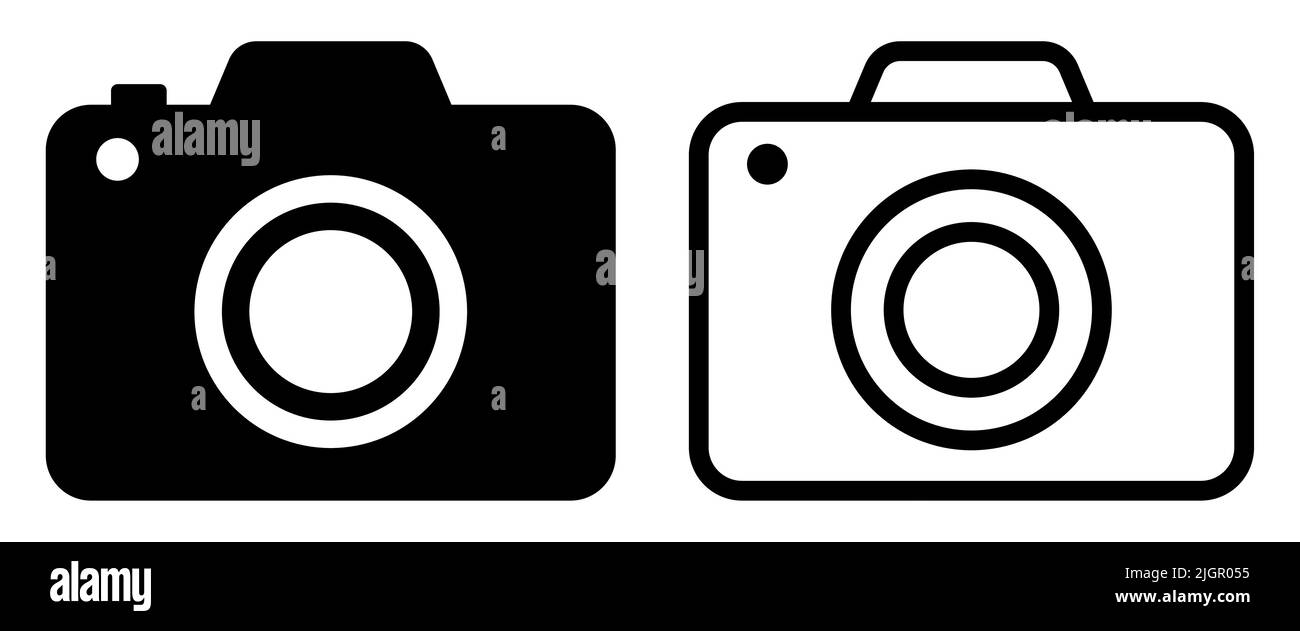 Vektorsymbole für Fotokameras. Foto-Gadget, Snapshot-Fotografie Zeichen. Stock Vektor