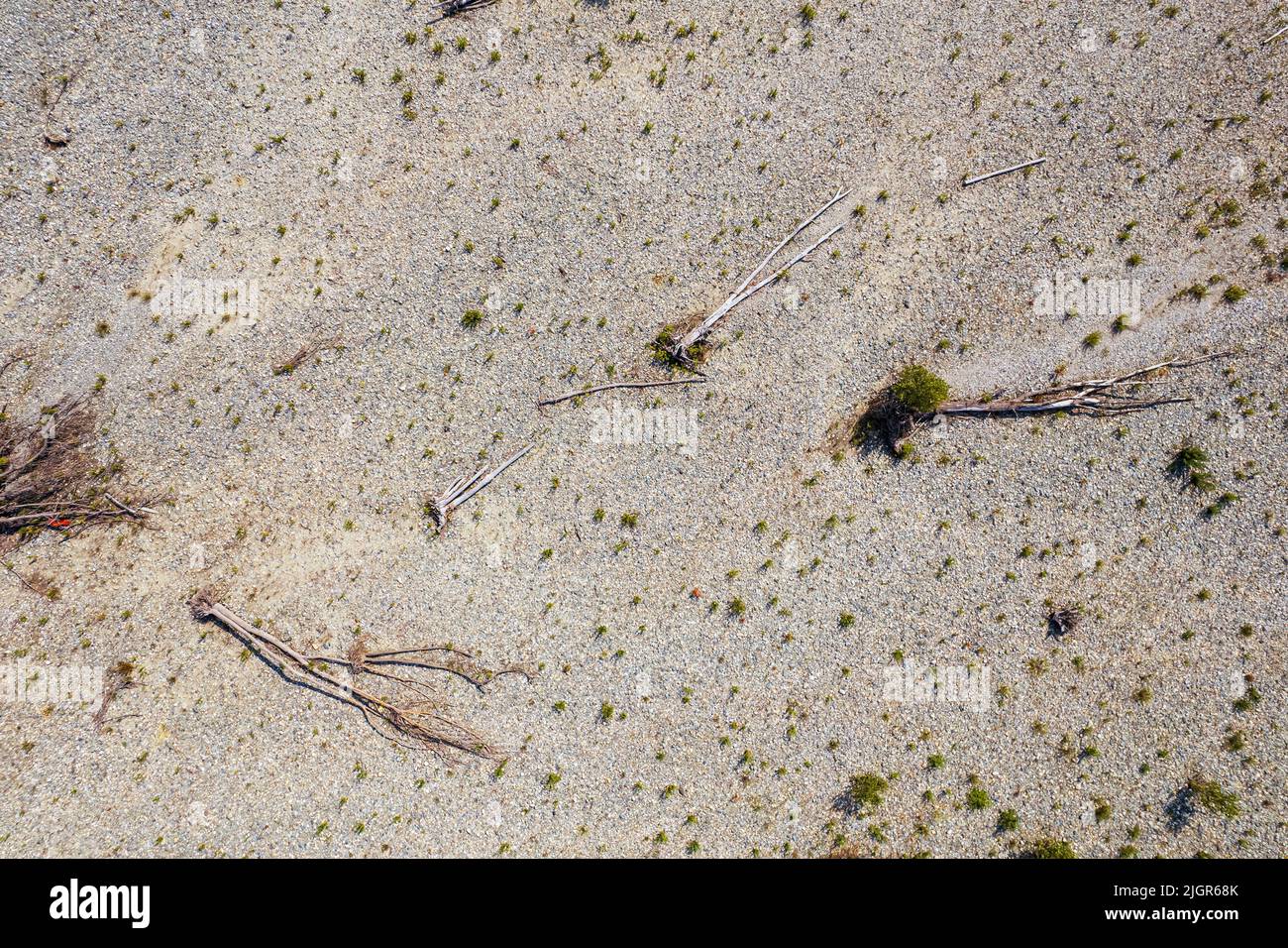 Beispiellose Dürre im Po-Fluss aufgrund von langen Niederschlagsmangels. Verrua Savoia, Italien - Juli 2022 Stockfoto