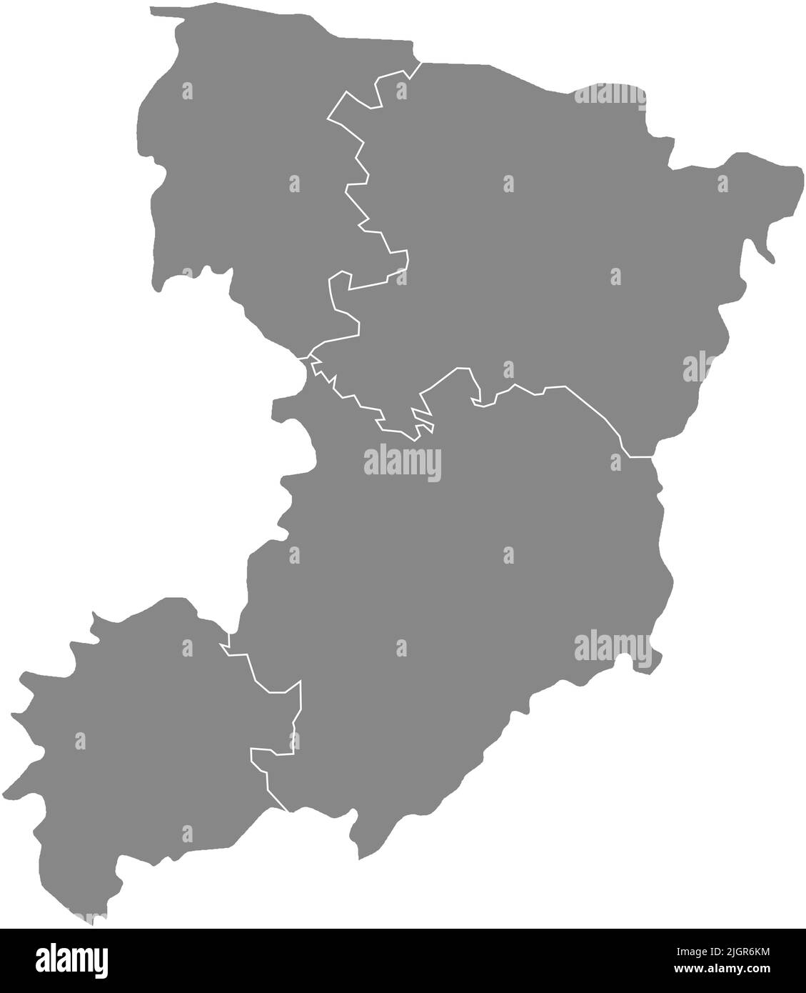 Graue Karte von Raionen des GEBIETS RIVNE, UKRAINE Stock Vektor