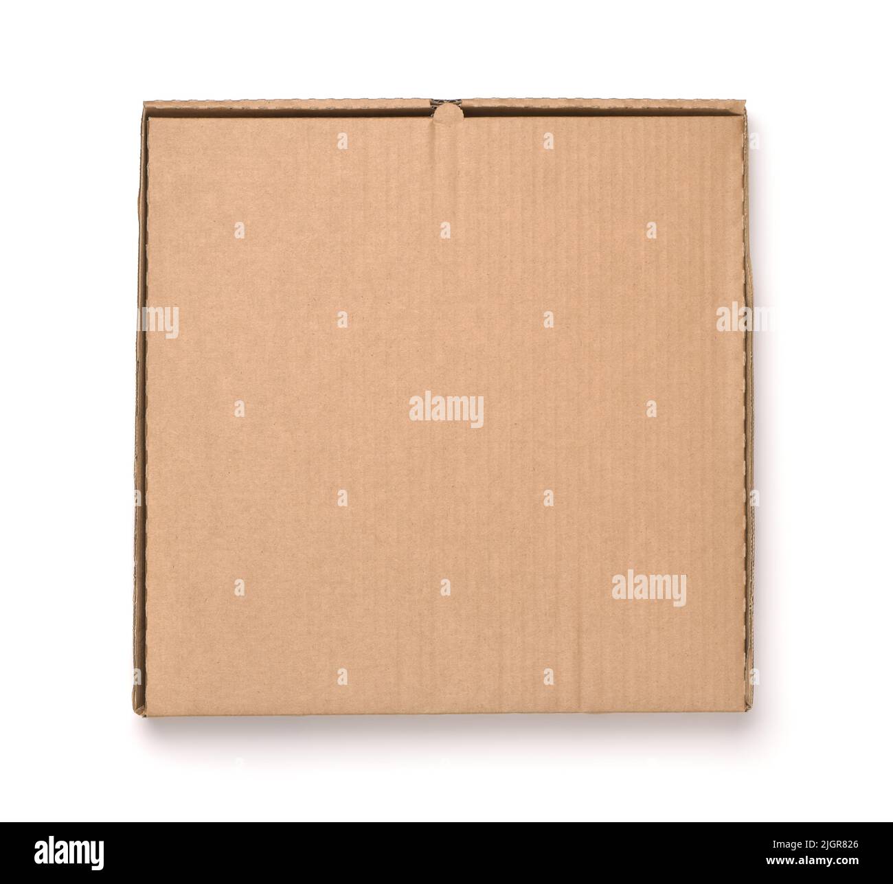 Ansicht von oben auf weiß isolierter leerer brauner Pappkarton Stockfoto
