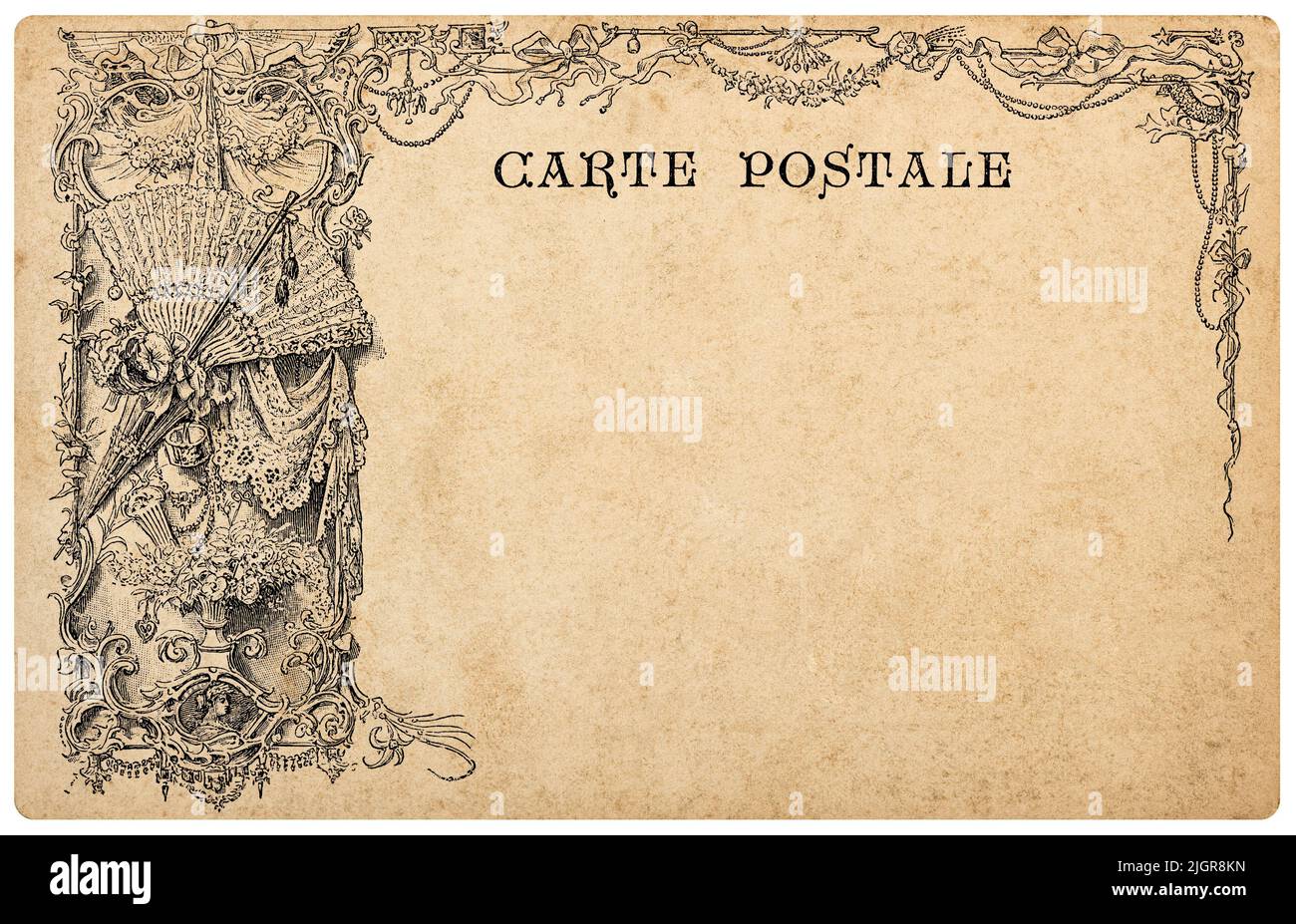 Dekorative Postkarte im Vintage-Stil. Hintergrund mit alter Papiertextur Stockfoto