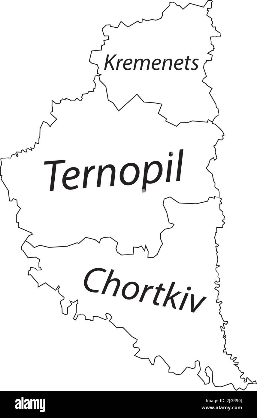 Weiß getaggte Karte von Raionen des GEBIETS TERNOPIL, UKRAINE Stock Vektor