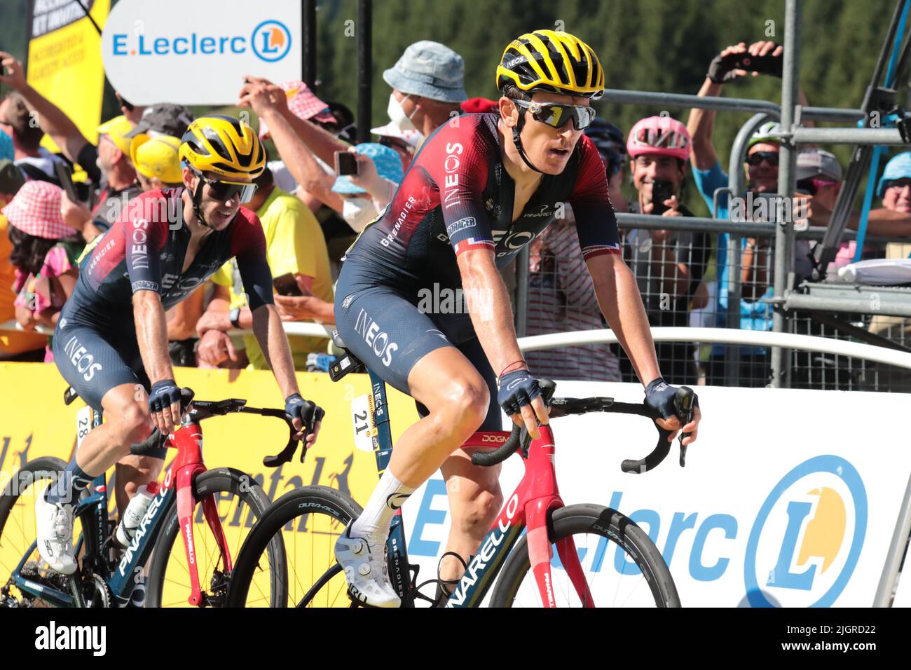 Megeve, Frankreich; 12.. Juli 2022; Tour de France - UCI Cycling Race, Etappe 10 von Morzine nach Megeve, Frankreich; Geraint Thomas (GBR) Stockfoto