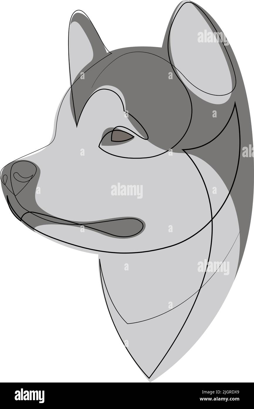 Malamutisches Hundehalter von Alaska. Durchgehende Linie. Weiße Farbe Husky Hund Linie Zeichnung. Vektorgrafik mit Farbe Stock Vektor