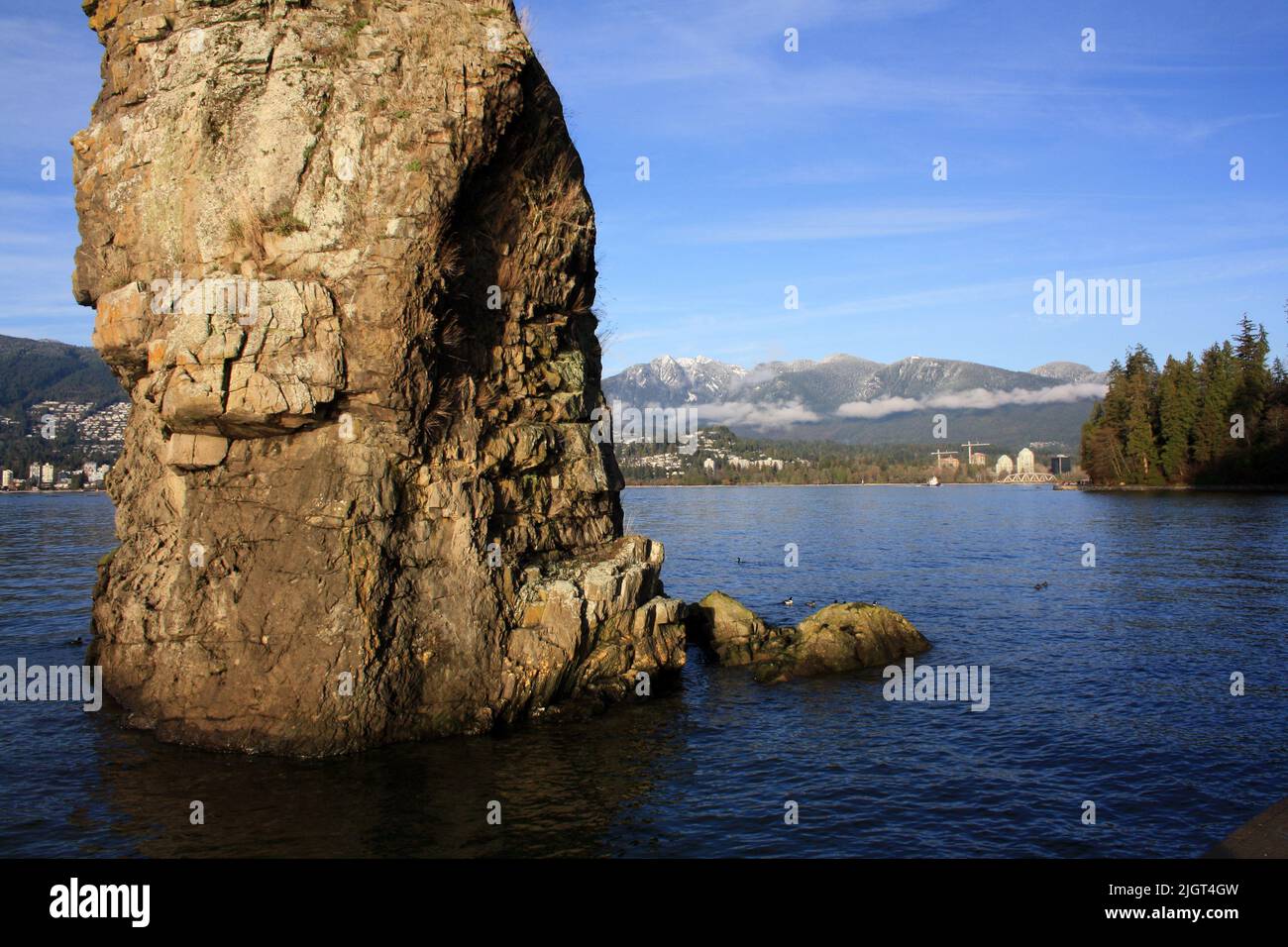 Nahaufnahme eines großen Felsens im Meer im Stanley Park in Vancouver, British Columbia, Kanada Stockfoto