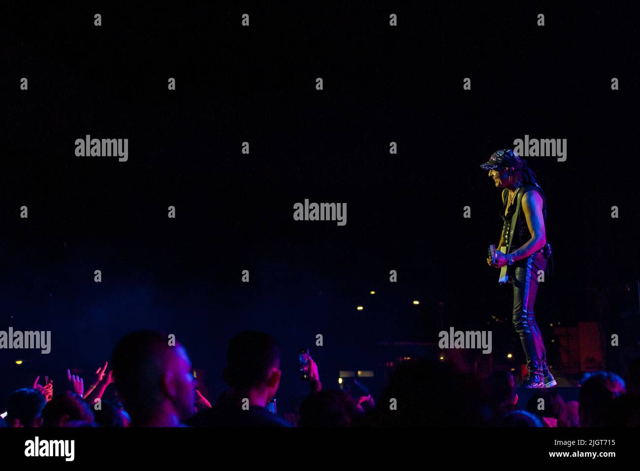 Limassol, Zypern. 12.. Juli 2022. Matthias Jabs tritt während der Show in Limassol, Zypern, am 12. Juli 2022 auf. Scorpions traten im Tsirio-Stadion in Limassol während ihrer Welttournee auf, die nach ihrem letzten Studioalboum, dem 'Rock Believer', benannt wurde. (Foto von Kostas Pikoulas/Sipa USA) Quelle: SIPA USA/Alamy Live News Stockfoto