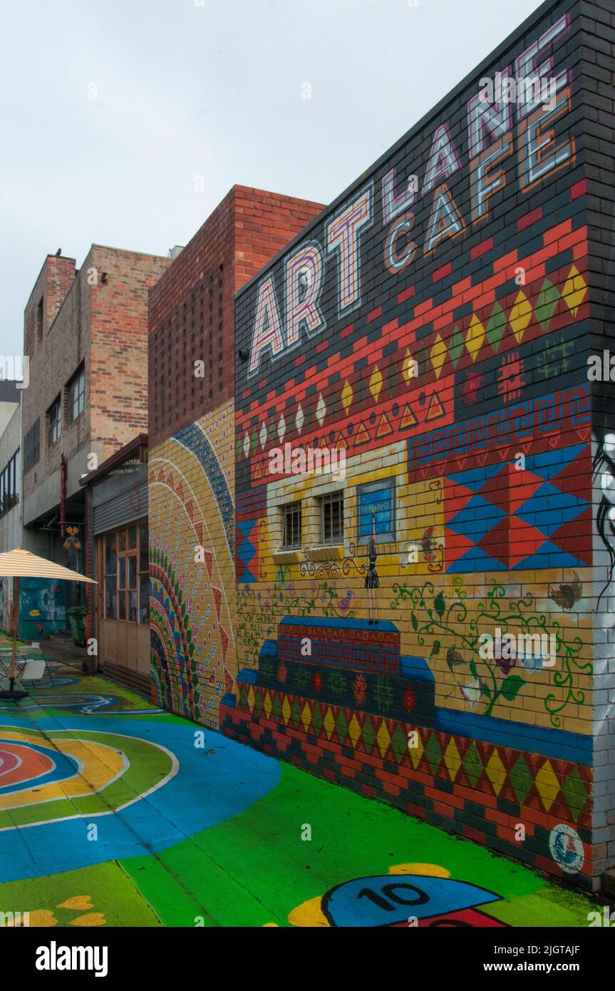 Flavors of Syria Laneway Cafe bei Space2b Social Design, einem sozialen Unternehmen in Melbourne, das Asylbewerber, Flüchtlinge und Migranten nach Australien unterstützt Stockfoto