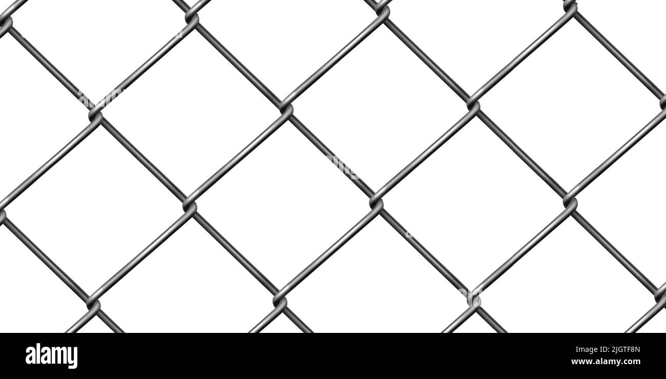 Metallzaungitter, Muster aus Stahldrahtgitter isoliert auf weißem Hintergrund. Vector realistischer Hintergrund mit 3D Aluminium-Gitter für Gefängnis Gehäuse, Sicherheitsbarriere, Käfig Stock Vektor