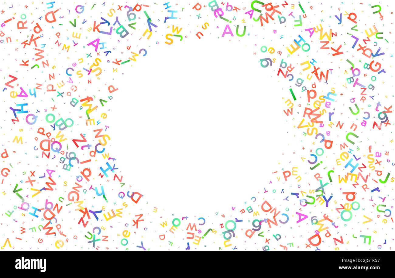 Farbenfroher Vektorhintergrund aus englischen Alphabeten, Buchstaben oder Zeichen in flacher Ausführung. Stock Vektor