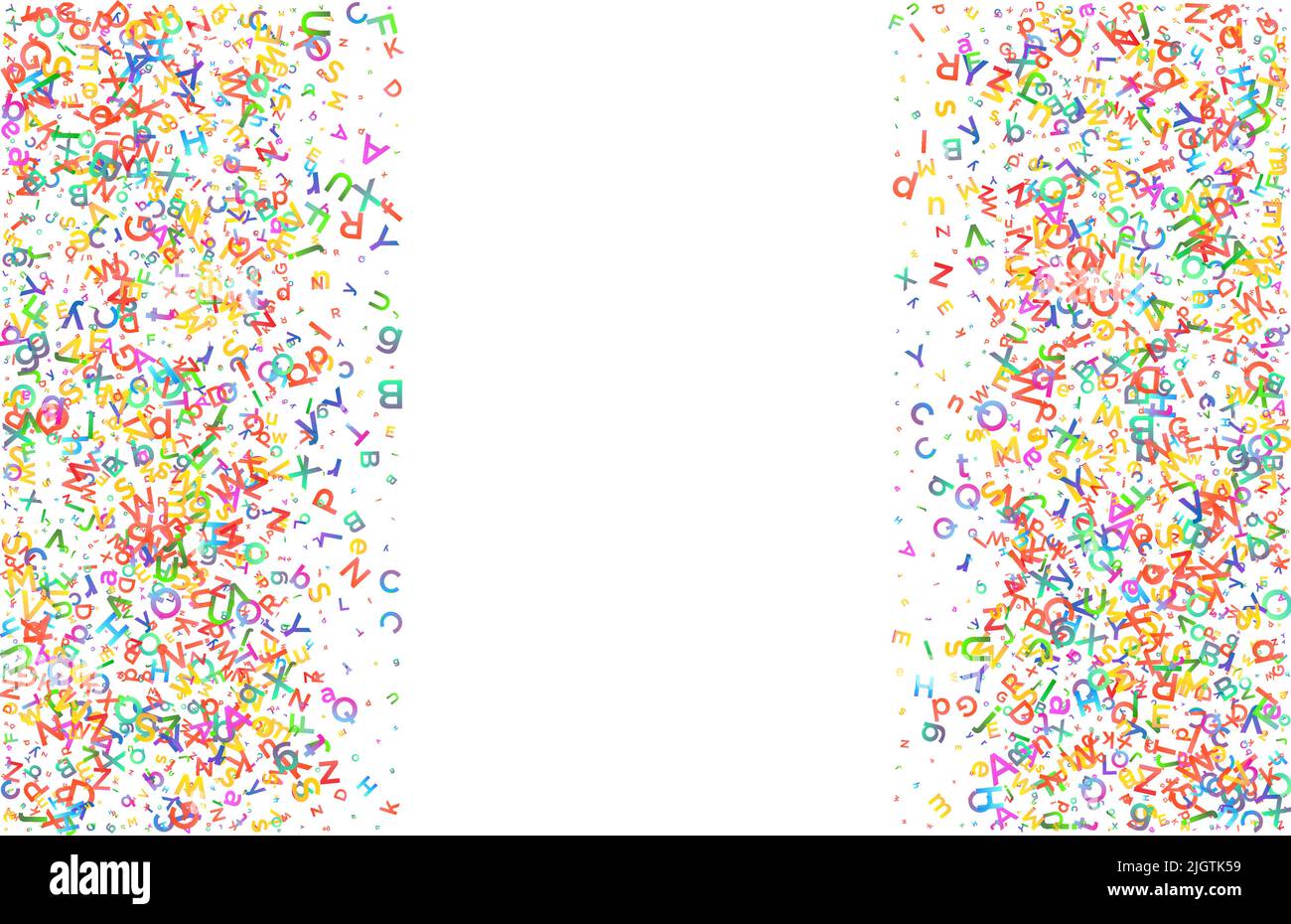Farbenfroher Vektorhintergrund aus englischen Alphabeten, Buchstaben oder Zeichen in flacher Ausführung. Stock Vektor