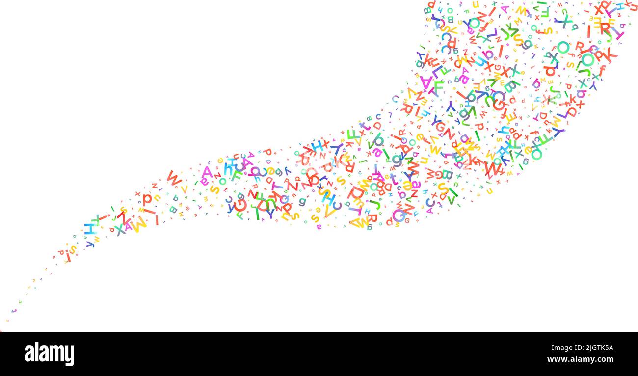 Farbenfroher Vektorhintergrund aus englischen Alphabeten, Buchstaben oder Zeichen in flacher Ausführung. Stock Vektor