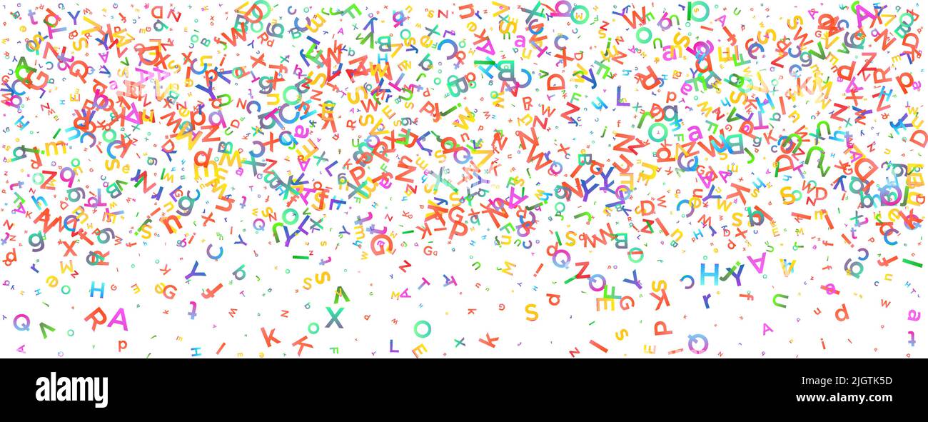 Farbenfroher Vektorhintergrund aus englischen Alphabeten, Buchstaben oder Zeichen in flacher Ausführung. Stock Vektor