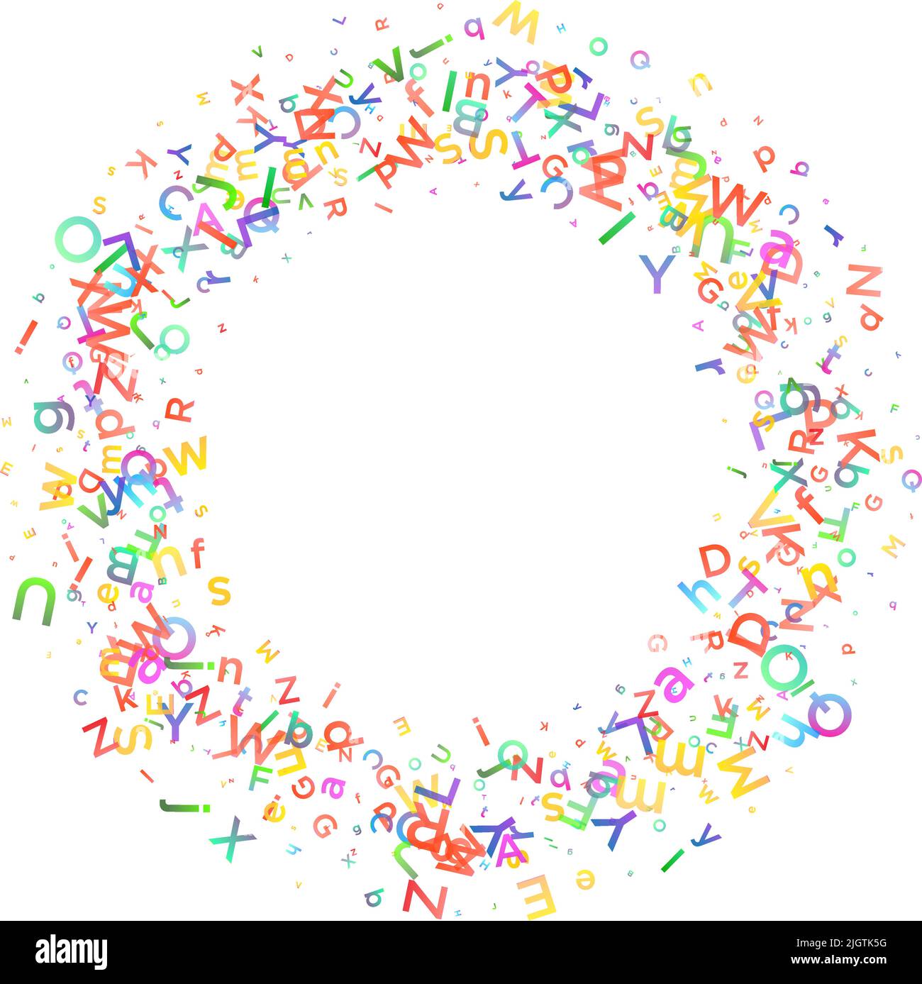 Farbenfroher Vektorhintergrund aus englischen Alphabeten, Buchstaben oder Zeichen in flacher Ausführung. Stock Vektor