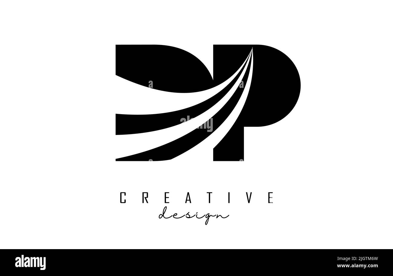 Kreatives, schwarzes DP d p Logo mit führenden Linien und Straßenkonzept. Buchstaben mit geometrischem Design. Vektorgrafik mit Buchstabe und Kreat Stock Vektor