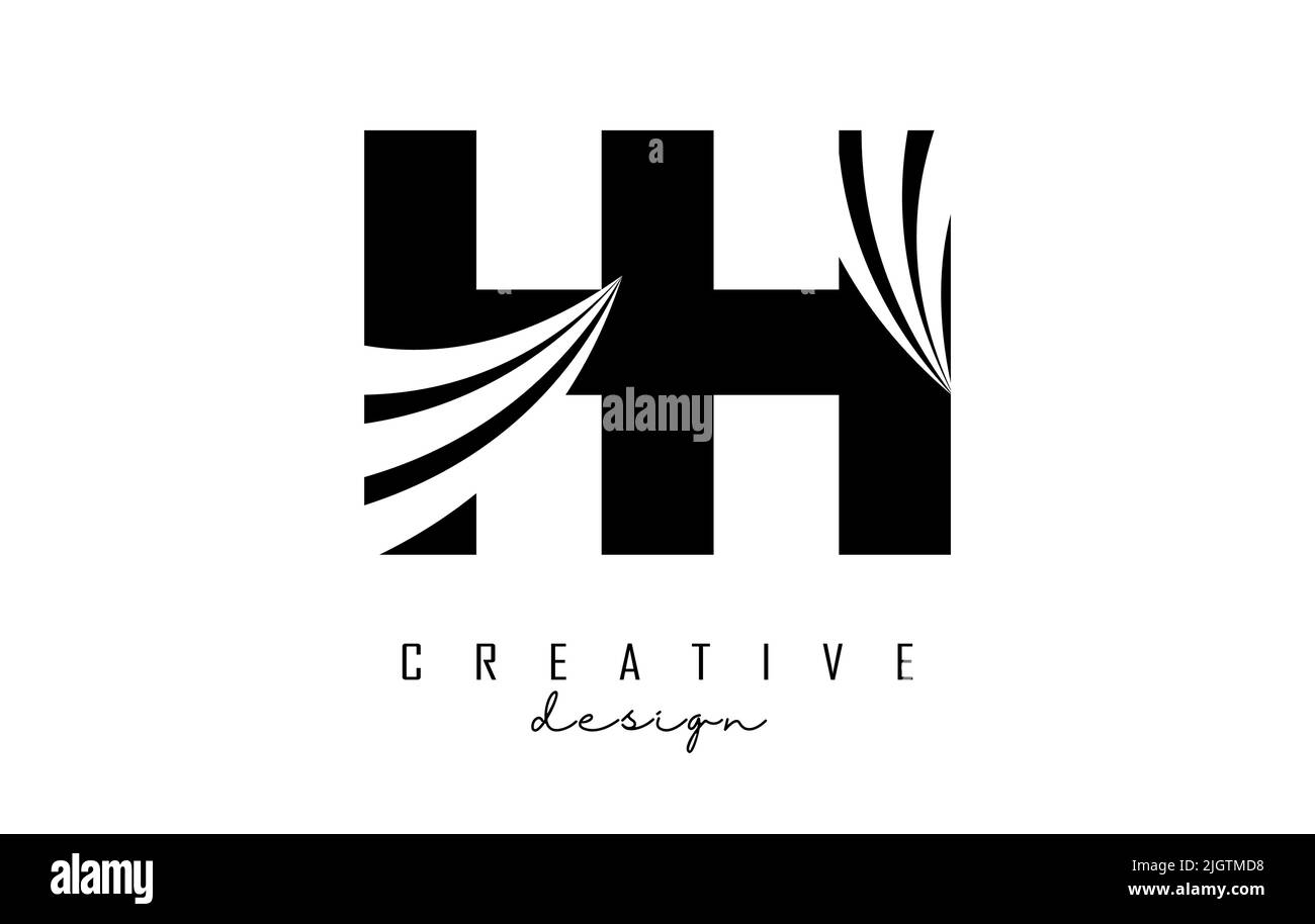 Kreatives HH h Logo in schwarzem Buchstaben mit Linien und Straßenkonzept. Buchstaben mit geometrischem Design. Vektorgrafik mit Buchstabe. Stock Vektor