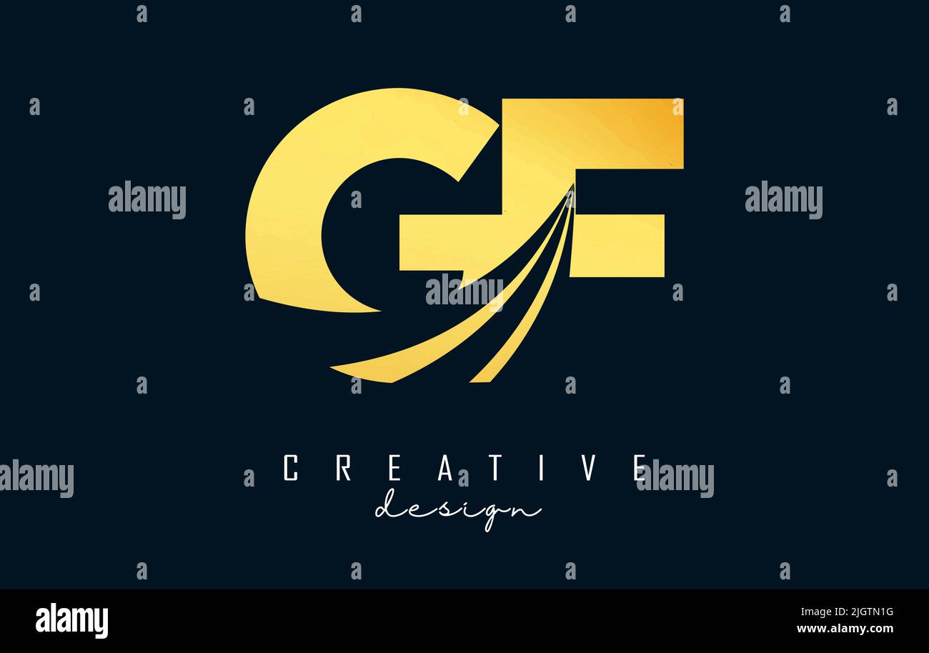 Kreatives, blaues GF g f-Logo mit führenden Linien und Straßenkonzept. Buchstaben mit geometrischem Design. Vektorgrafik mit Buchstaben und Schnitten. Stock Vektor