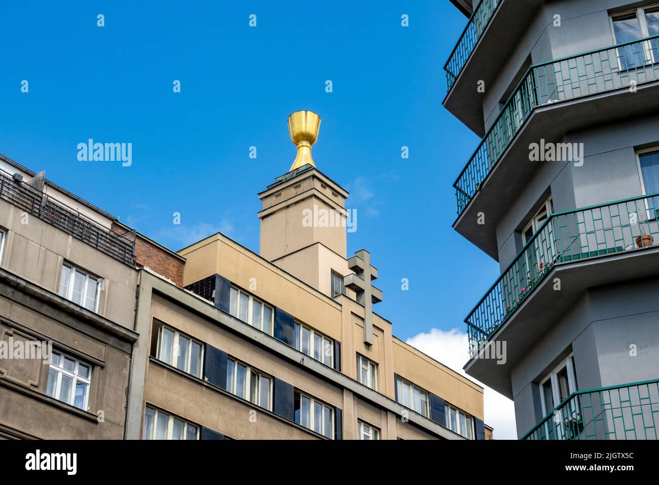 Das Hus Congregational House, oder Husův sbor, ist eine hussitische Kirche in der Farského Straße in Holešovice, Prag, Tschechische republik Stockfoto