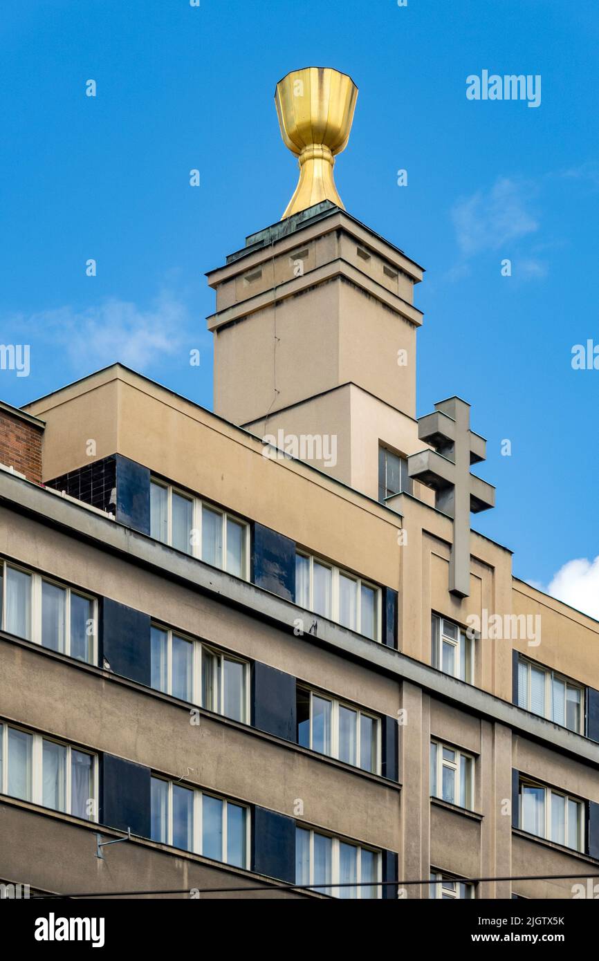 Das Hus Congregational House, oder Husův sbor, ist eine hussitische Kirche in der Farského Straße in Holešovice, Prag, Tschechische republik Stockfoto
