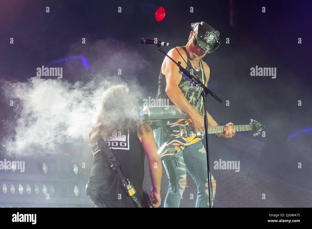 Athen, Griechenland 6. Juli 2022. Rudolf Schenker in Aktionen aus der Show der Skorpione in Griechenland. Stockfoto