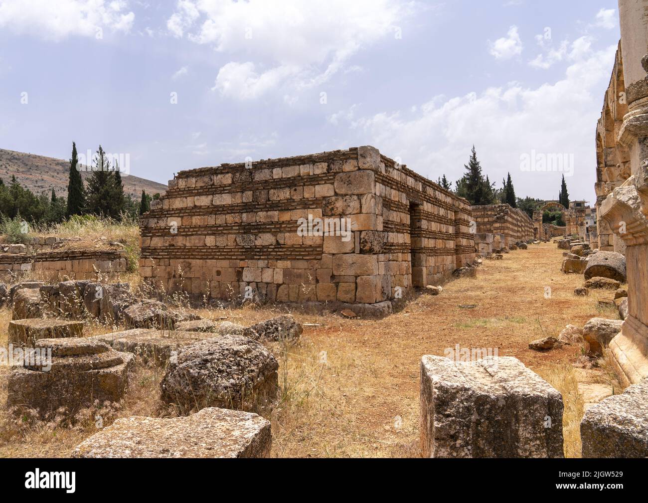 Ruinen der Umayyad Aanjar im Beeka-Tal, gouvernement Beqaa, Anjar, Libanon Stockfoto