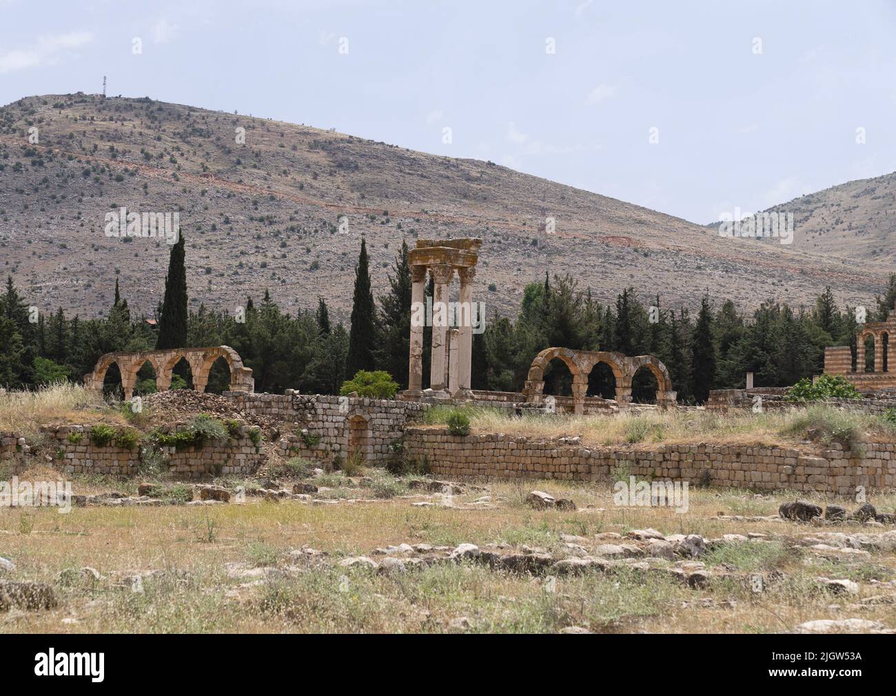 Ruinen der Umayyad Aanjar im Beeka-Tal, gouvernement Beqaa, Anjar, Libanon Stockfoto