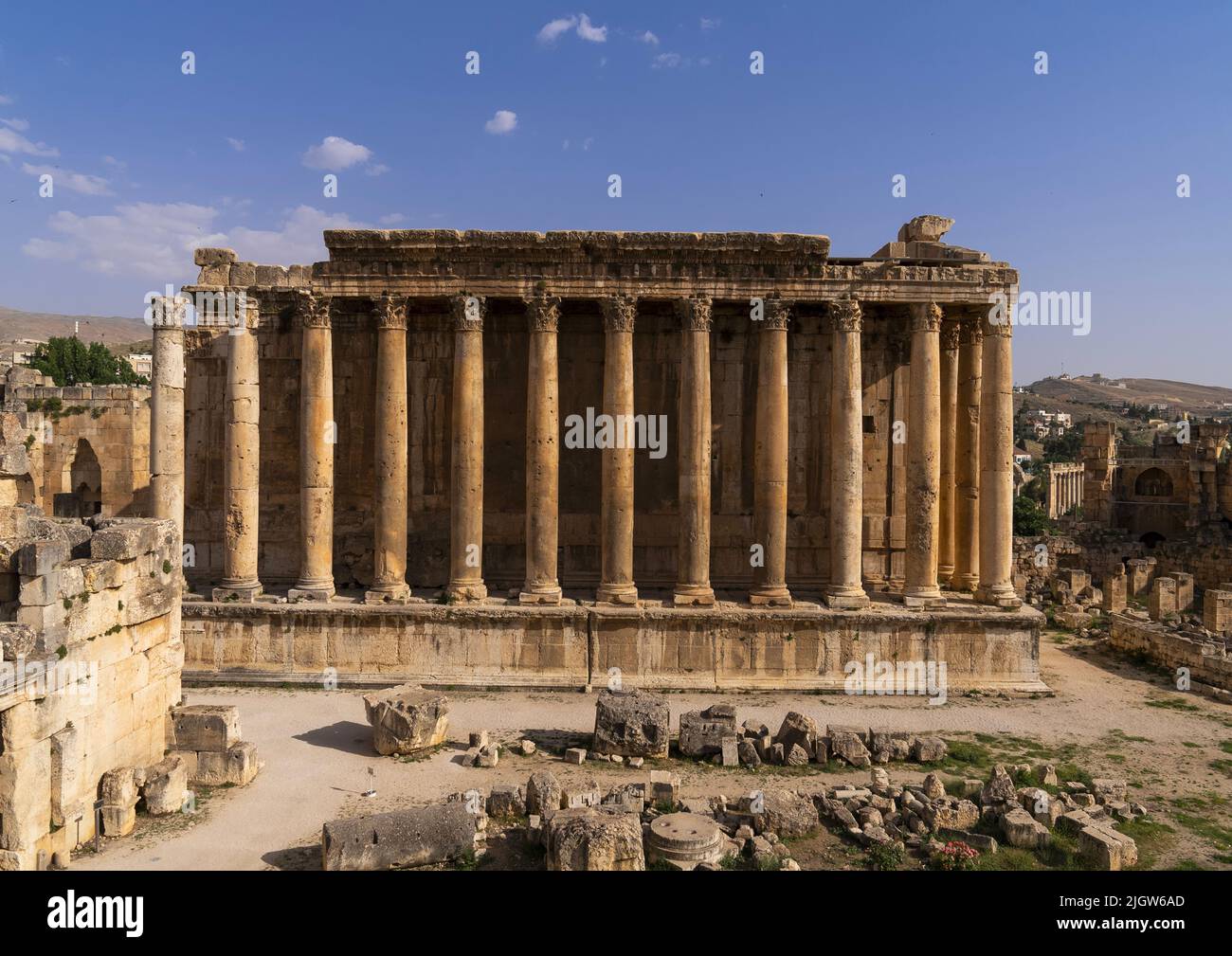 Tempel des Bacchus in der archäologischen Stätte, Baalbek-Hermel Governorate, Baalbek, Libanon Stockfoto