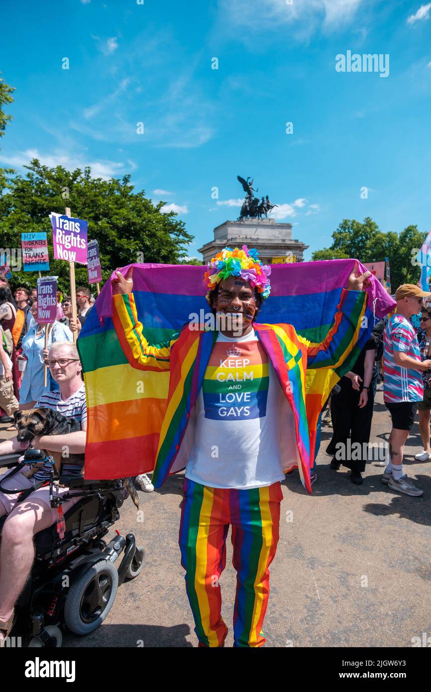 Trans Community und Unterstützungen marschieren jährlich durch London und fordern gleiche Rechte für Trans People im Vereinigten Königreich Stockfoto