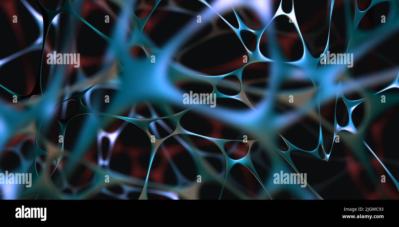 Gehirn und Geist. Big-Data-Analyse. Künstliches Intelligenzgerüst, das von einem neuronalen Netz entwickelt wurde. 3D Darstellung des Nervengewebes Stockfoto