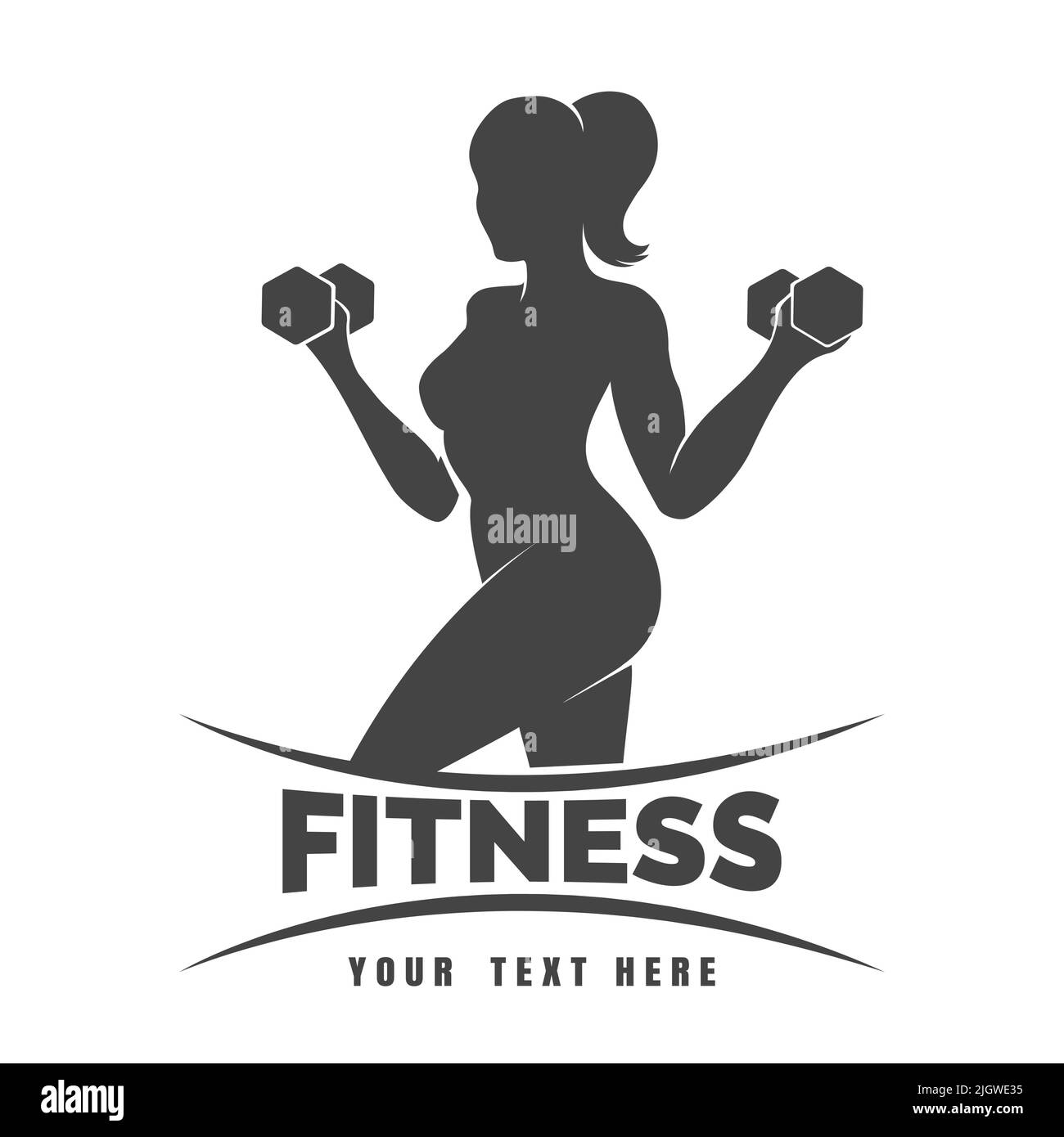 Logo oder Emblem des Fitnessclubs mit Hanteln für die Frau. Isoliert auf weißem Hintergrund. Stock Vektor