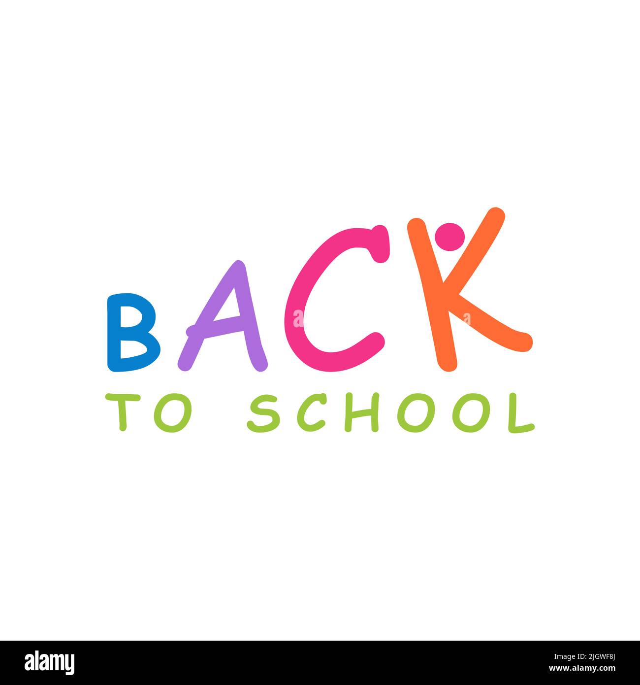 ZURÜCK ZUR SCHULE farbenfroher Text auf weißem Hintergrund isoliert. Stock Vektor