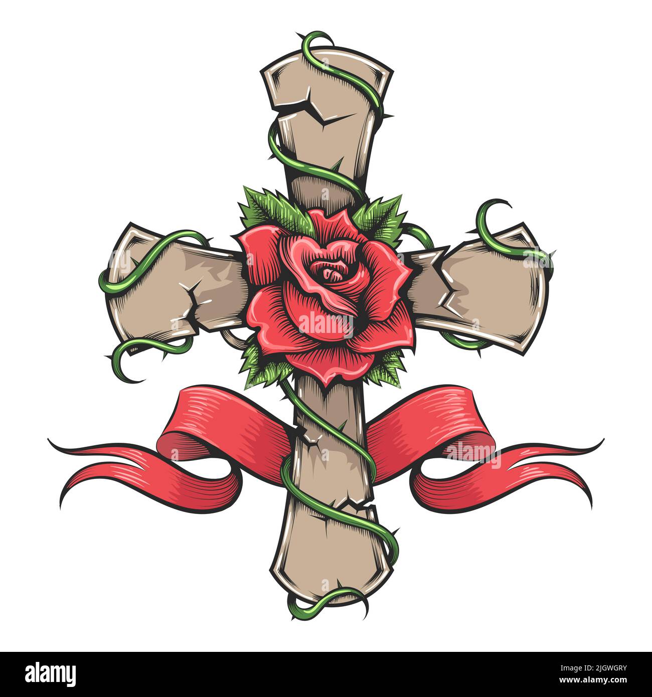 Cross with rose tattoo Ausgeschnittene Stockfotos und -bilder - Alamy