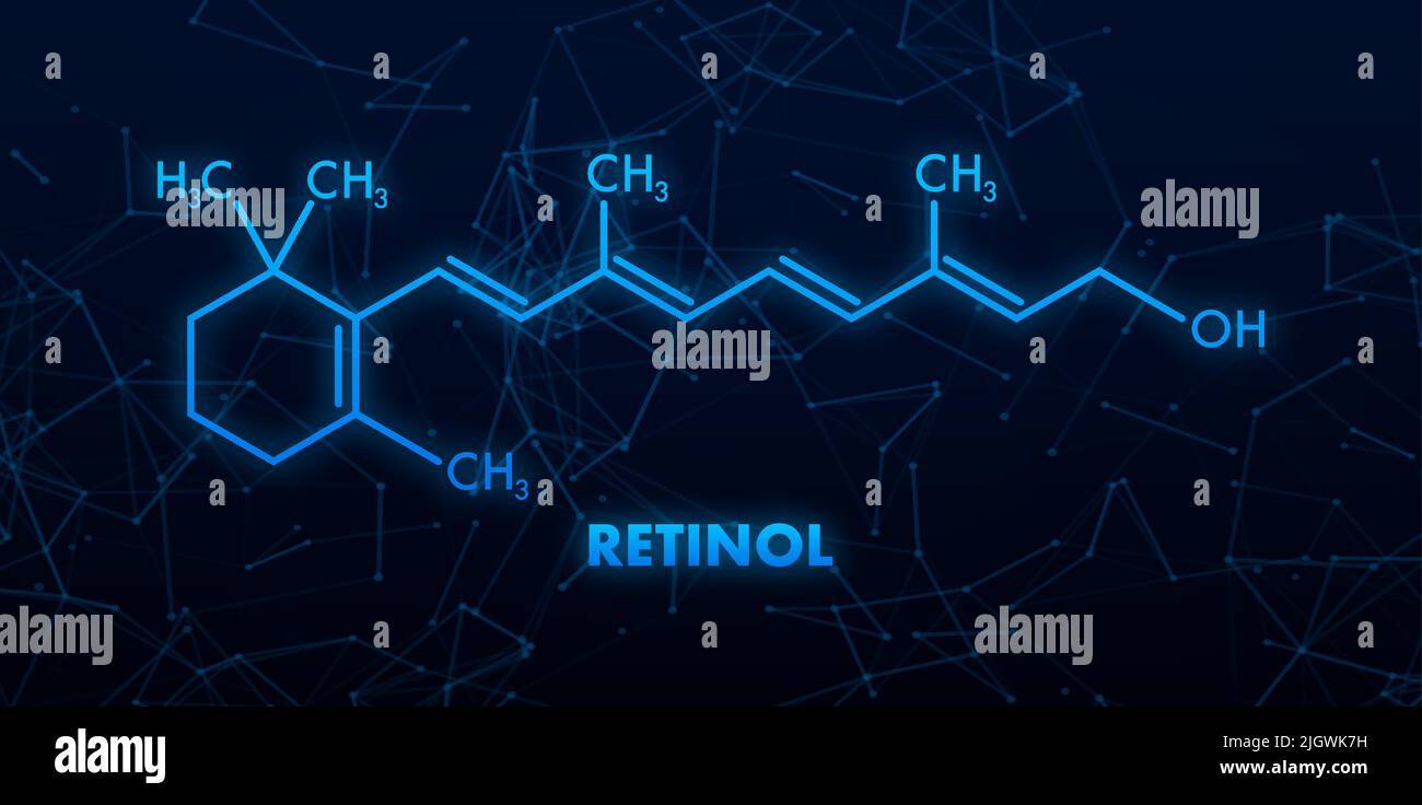 Symbol mit Netzhautformel. Retinal True Vitamin A , Formel C20H30O Stock Vektor